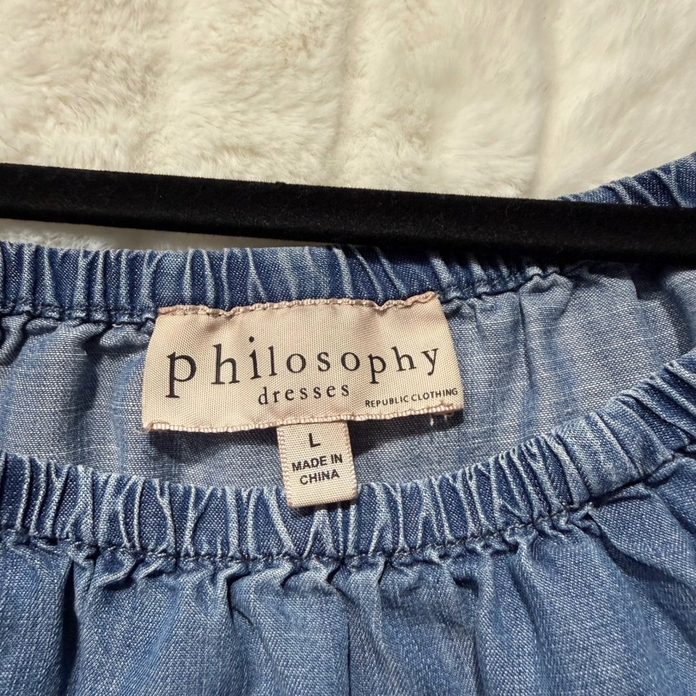 Philosophy Republic Clothing Blue Tencel Bell Sleeve Off Shoulder Dress Large - Picture 2 of 12